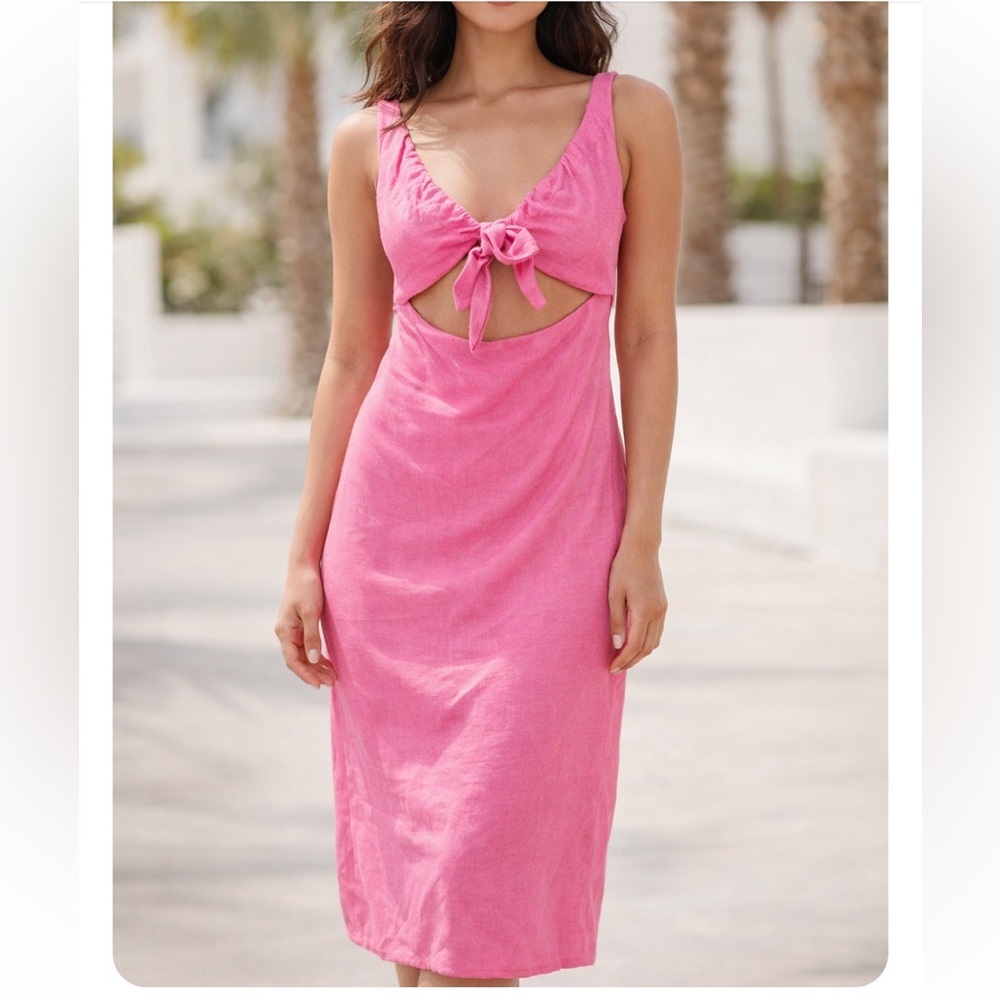 JF Lefon Vibrant Pink Cutout MIDI Dress